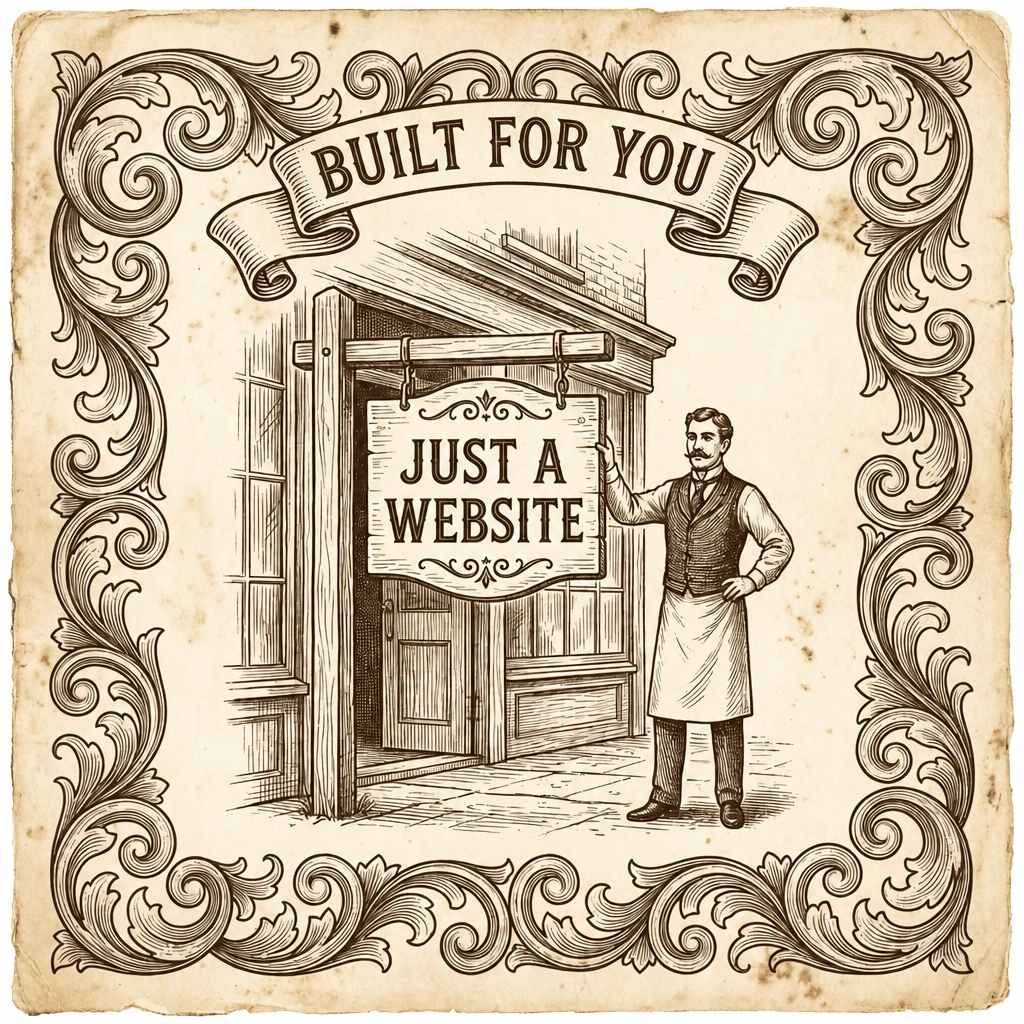 Vintage engraving of a store owner with a new sign