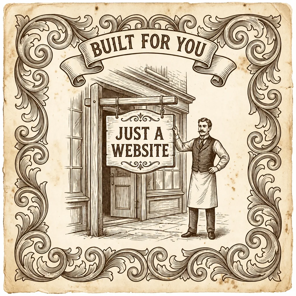 Vintage engraving of a store owner with a new sign